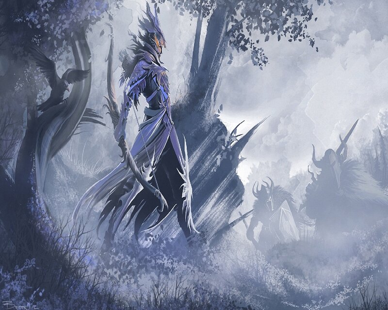 Elf Archer in Forest — Blue, Dramatic, Night