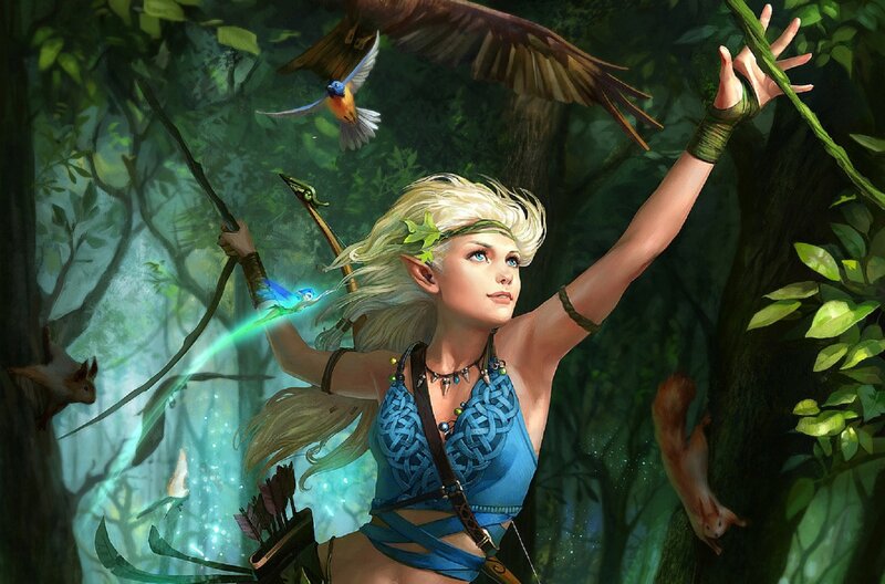 Elf Archer in Forest — Blue, Serene