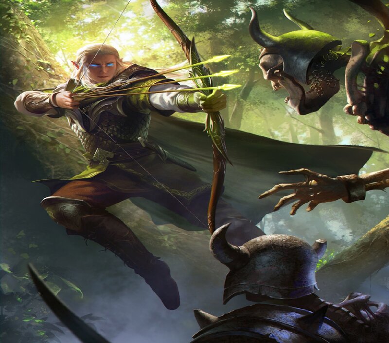 Elf Archer in Forest — Green, Dramatic, Afternoon, Digital Art, Demons