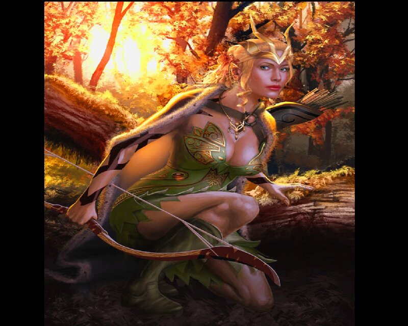 Elf Archer in Forest — Green, Dramatic, Autumn, Digital Art