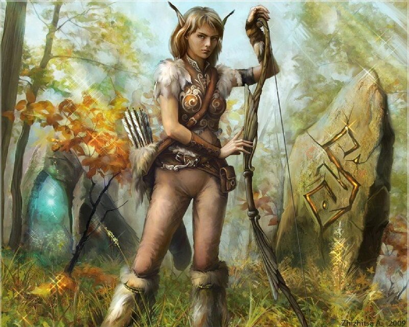 Elf Archer in Forest — Green, Dramatic, Autumn