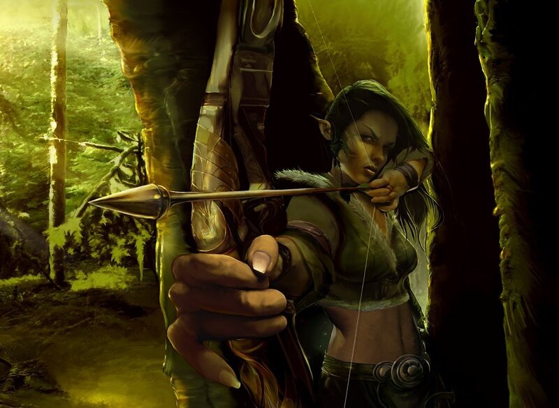 Elf Archer in Forest — Green, Dramatic, Day
