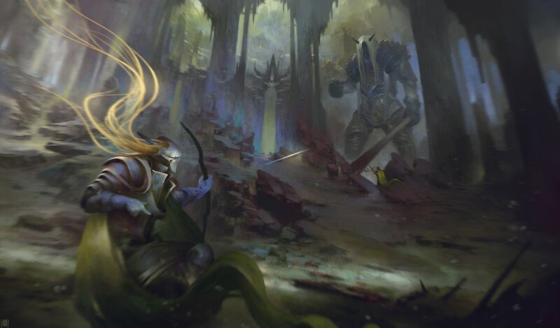 Elf Archer in Forest — Green, Dramatic, Digital Art, Armored Warrior