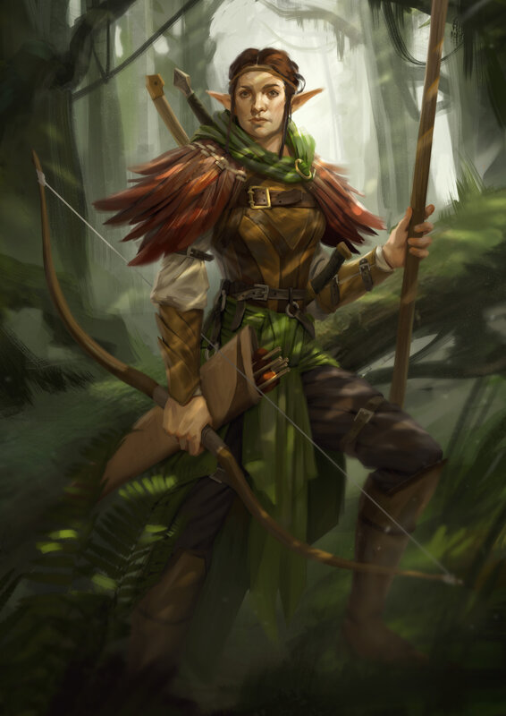 Elf Archer in Forest — Green, Dramatic, Morning