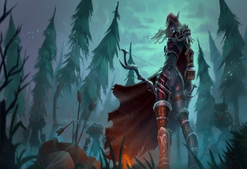 Elf Archer in Forest — Green, Dramatic, Night, Digital Art