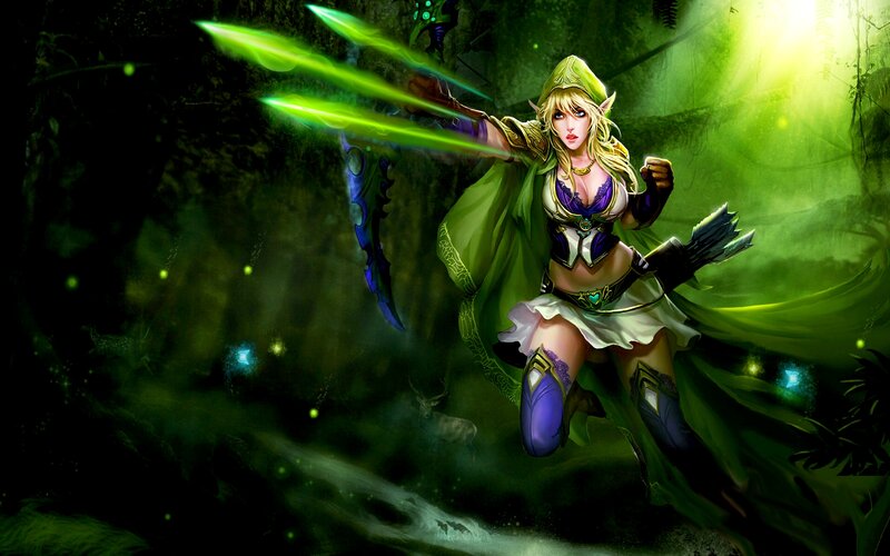 Elf Archer in Forest — Green, Dramatic, Night