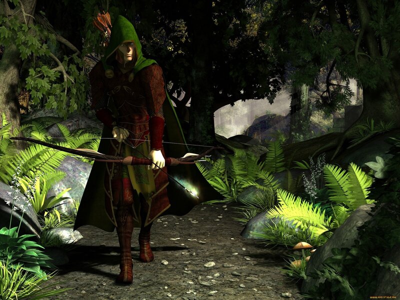 Elf Archer in Forest — Green, Mysterious, Afternoon