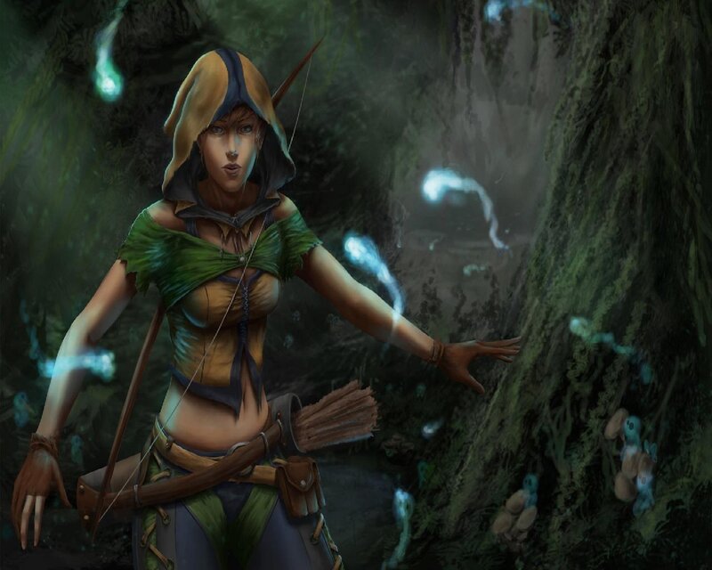 Elf Archer in Forest — Green, Mysterious