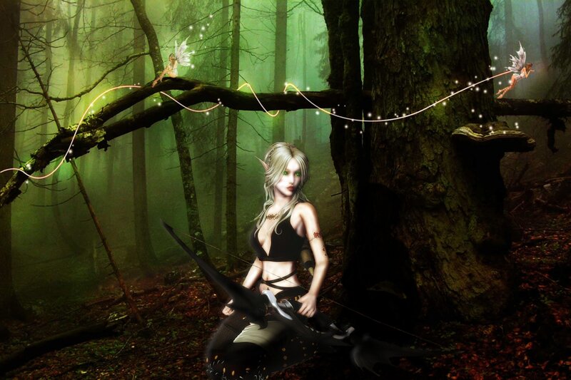 Elf Archer in Forest — Green, Mystical