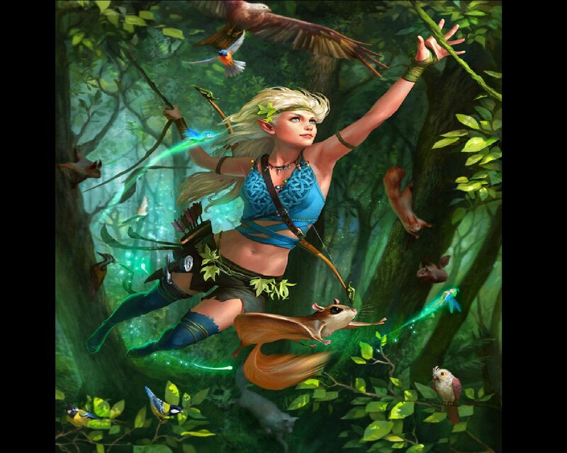 Elf Archer in Forest — Green, Serene, Afternoon, Digital Art