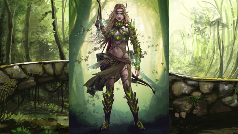 Elf Archer in Forest — Green, Serene, Afternoon