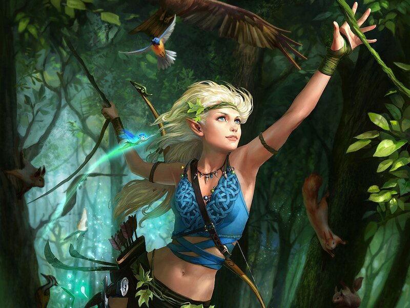 Elf Archer in Forest — Green, Serene, Morning