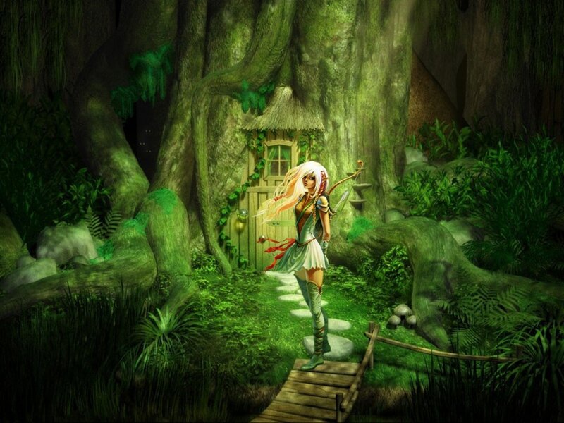 Elf Archer in Forest — Green, Serene, Night, Digital Art