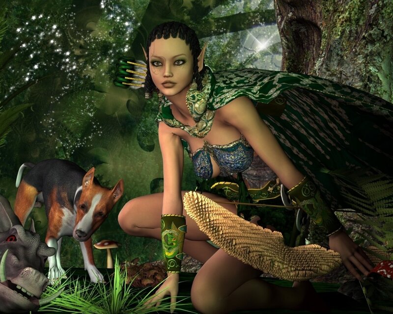 Elf Archer in Forest — Green, Serene, Night