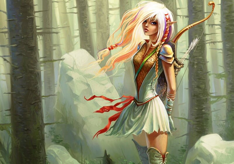 Elf Archer in Forest — Green, Serene