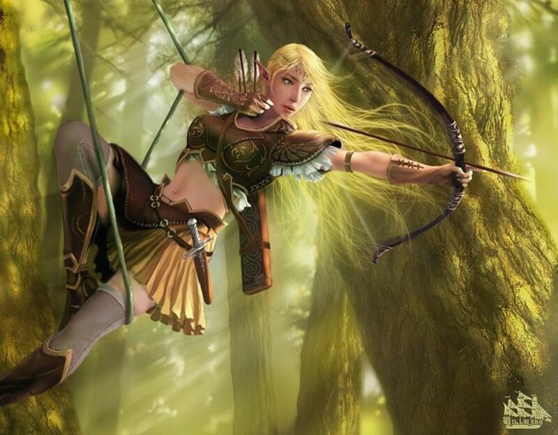 Elf Archer in Forest — Green