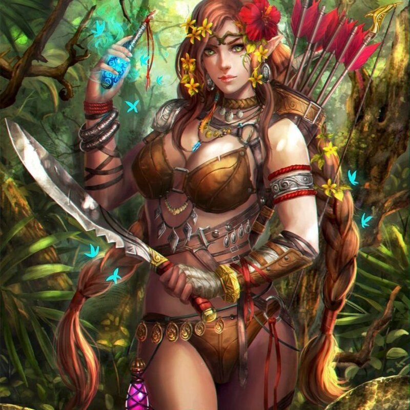 Elf Archer in Jungle — Green, Mystical