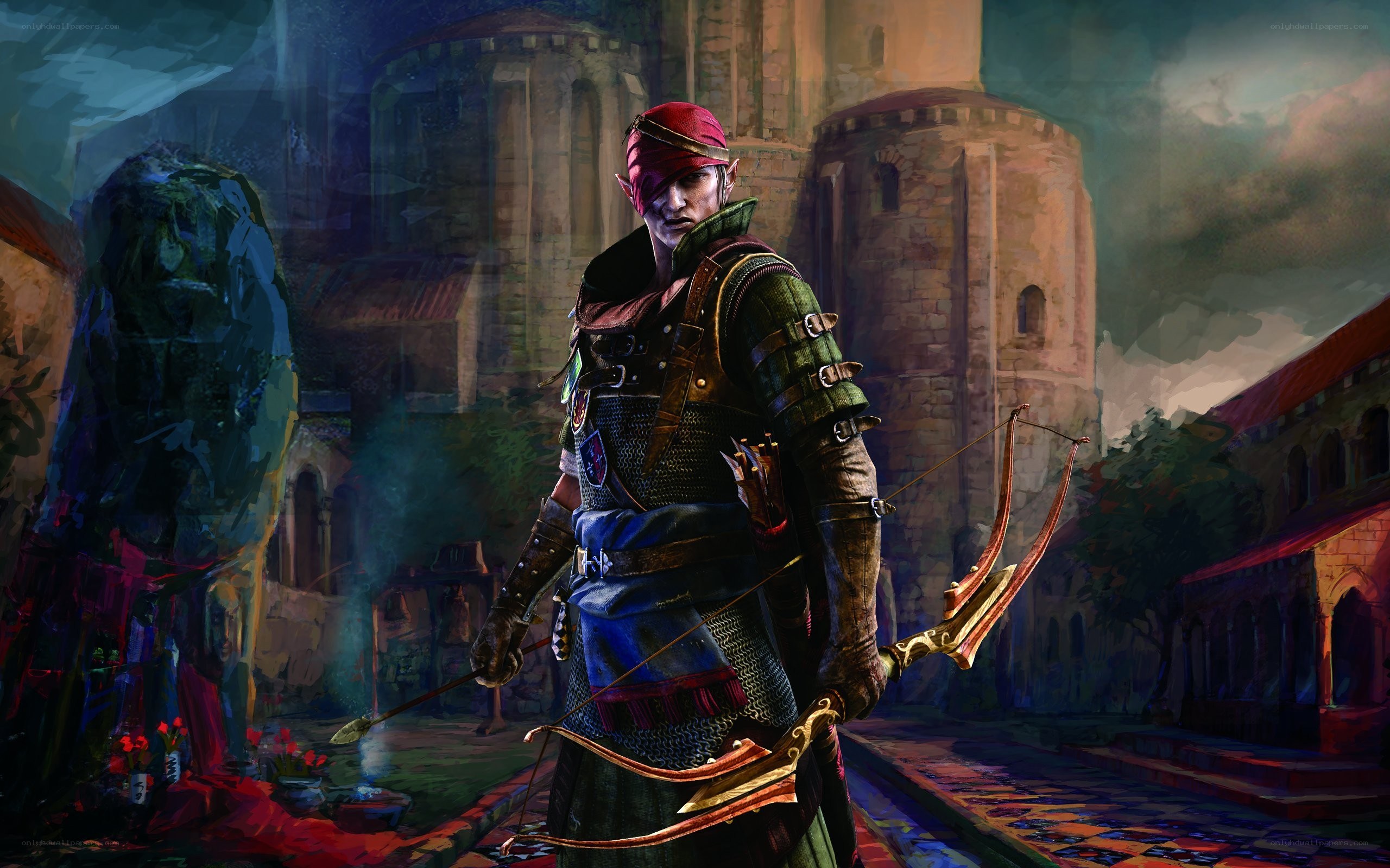 elf archer in medieval town