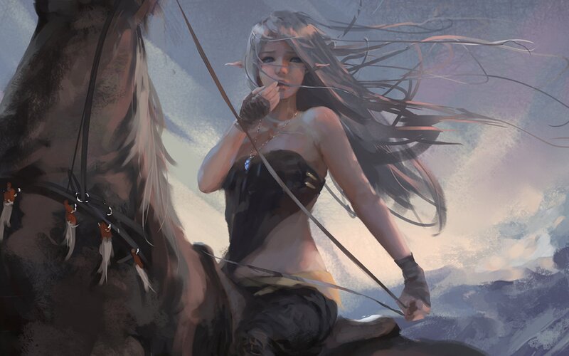 Elf Archer on Horse — Gray