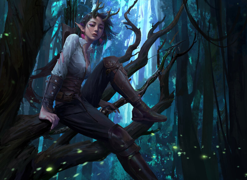 Elf Archer on Tree Branch — Blue