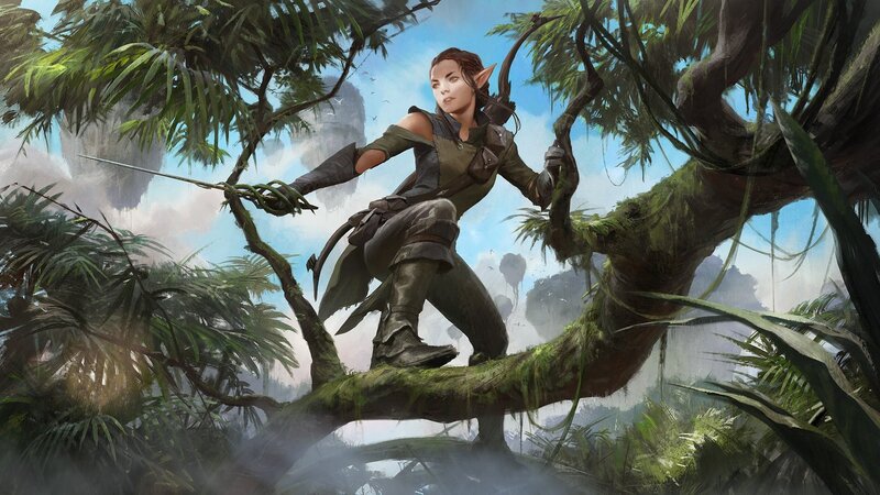 Elf Archer on Tree Branch — Green