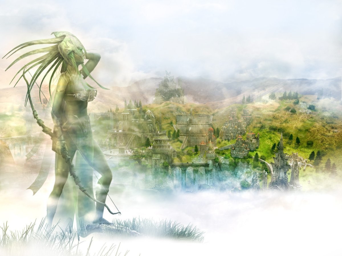 elf archer overlooking a fantasy city