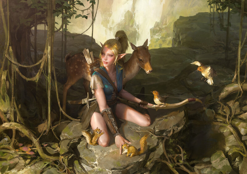 Elf Archer with Animals