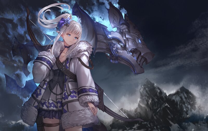 Elf Archer with Bow — Blue, Dramatic, Night, Digital Art, Dragon