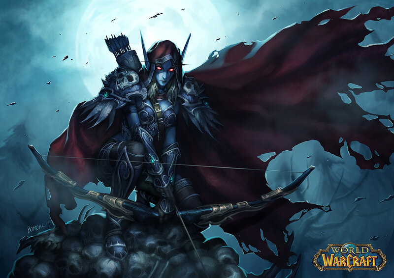 Elf Archer with Bow — Blue, Dramatic, Night, Digital Art