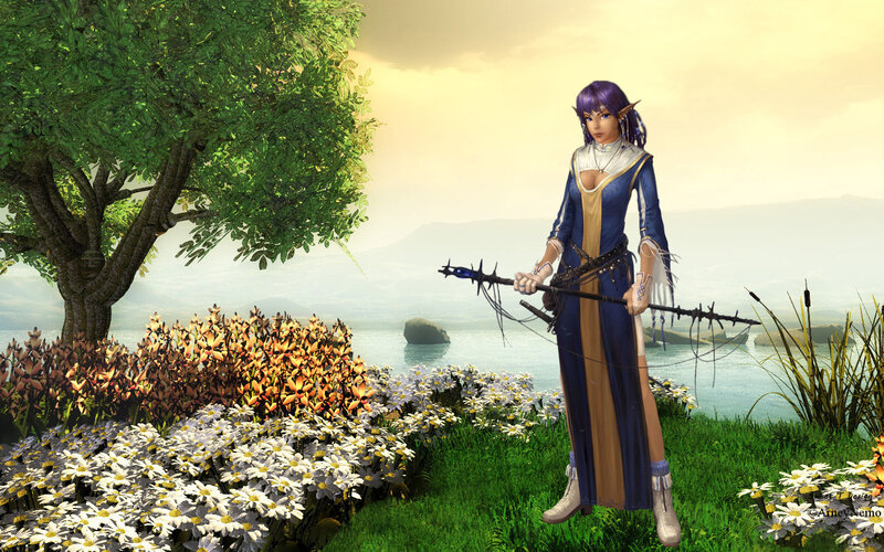 Elf Archer with Bow — Blue, Serene