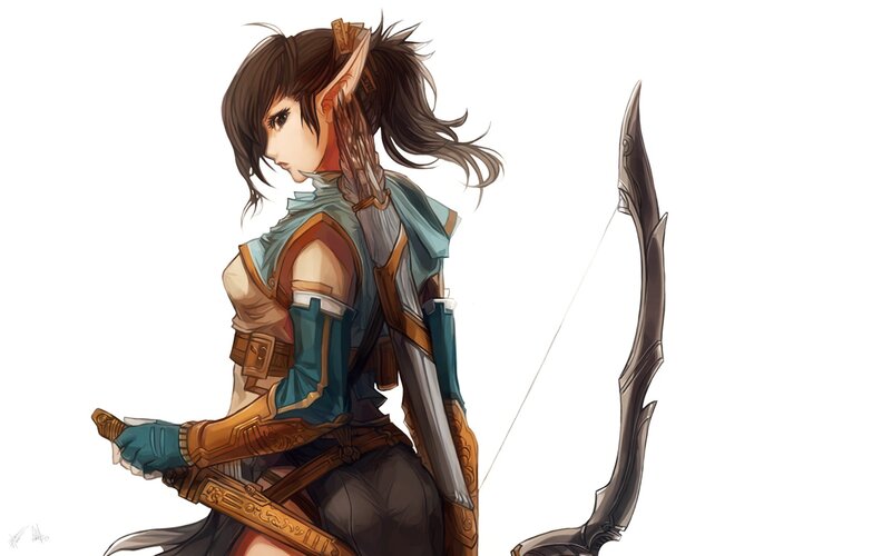 Elf Archer with Bow — Brown, Serious, Digital Art