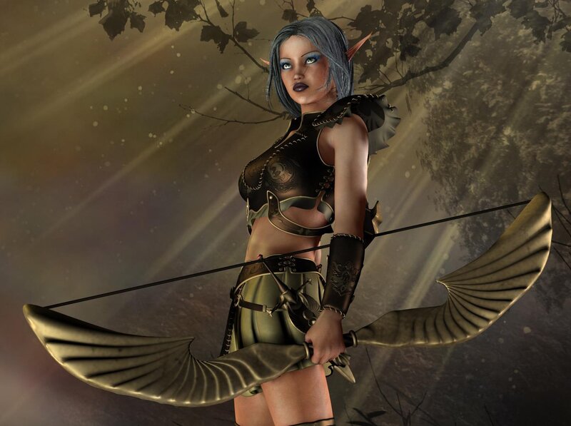 Elf Archer with Bow — Gray, Dramatic