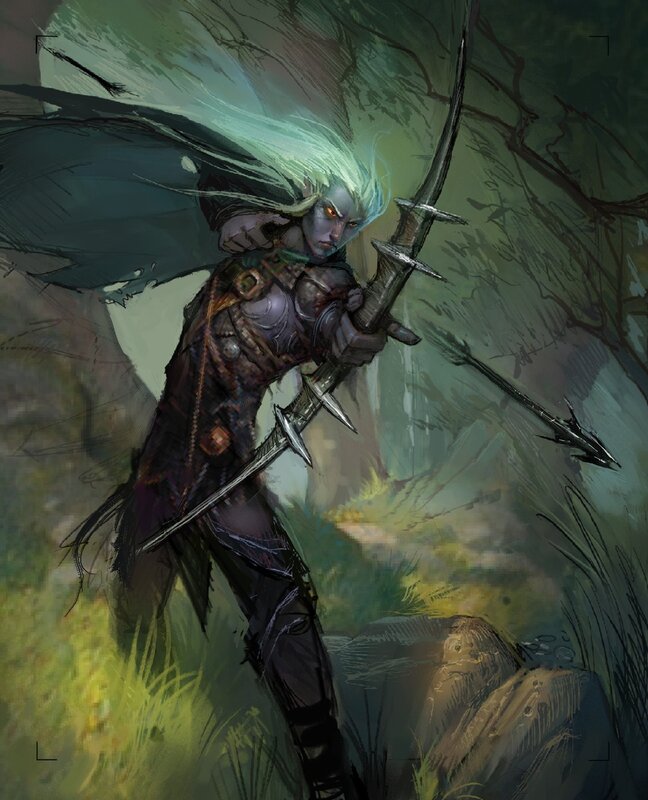 Elf Archer with Bow — Green, Dramatic, Digital Art, Arrow, Cape