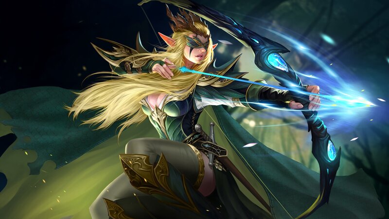 Elf Archer with Bow — Green, Dramatic, Night, Digital Art