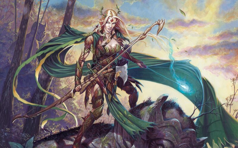 Elf Archer with Bow — Green, Dramatic, Sunset