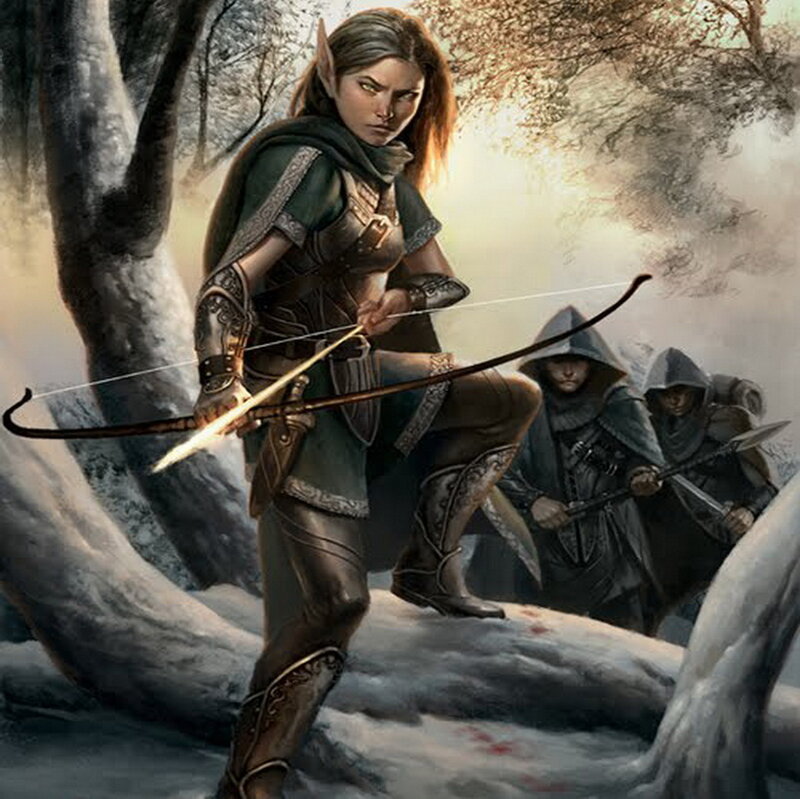 Elf Archer with Bow — Green, Dramatic