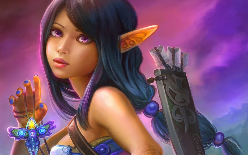 Elf Archer with Bow — Purple, Dramatic, Night