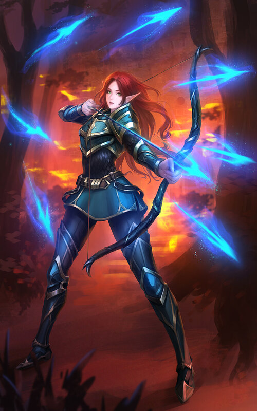 Elf Archer with Bow — Red, Dramatic