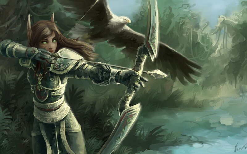 Elf Archer with Eagle — Green