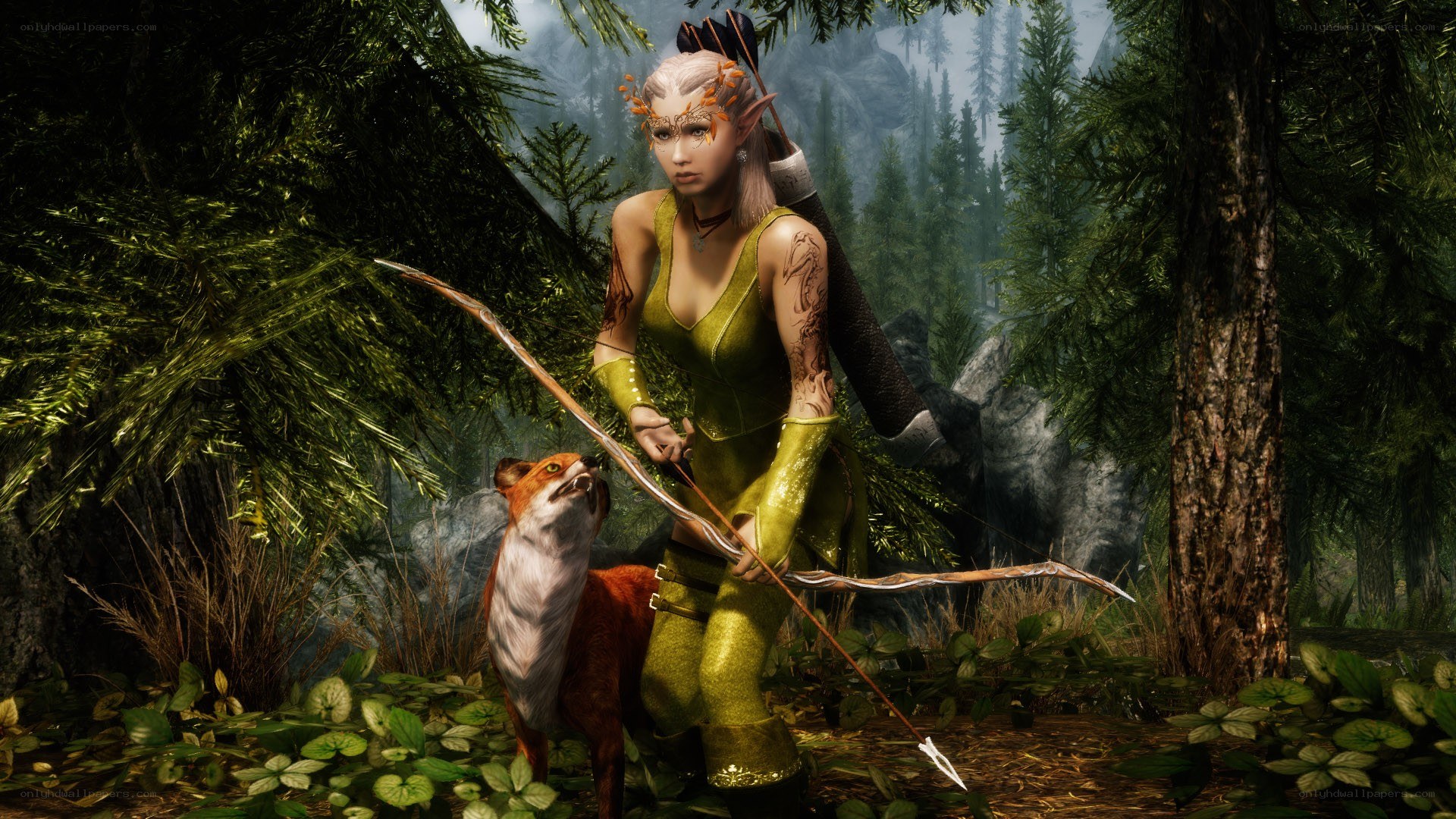 elf archer with fox companion