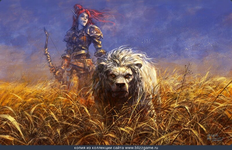 elf archer with lion companion