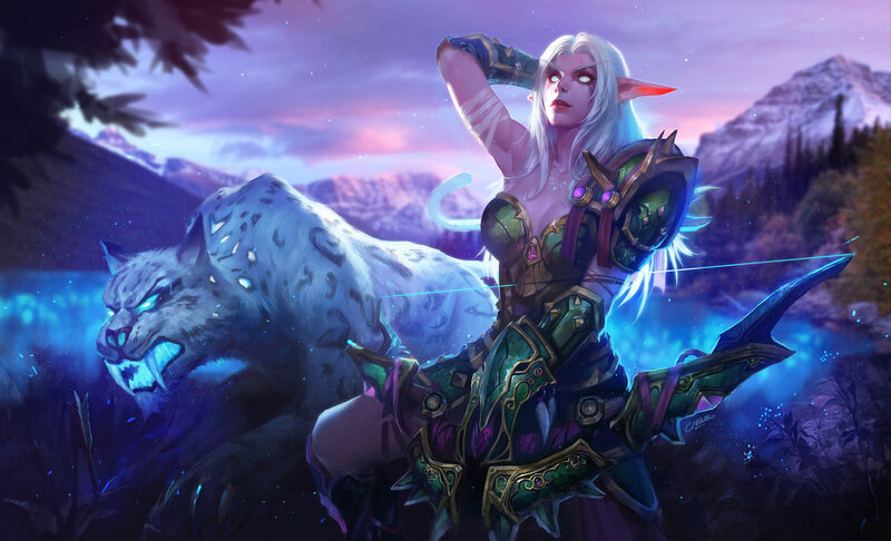 Elf Archer with Snow Leopard