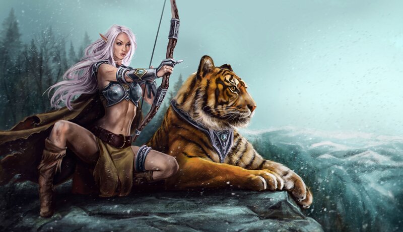 Elf Archer with Tiger