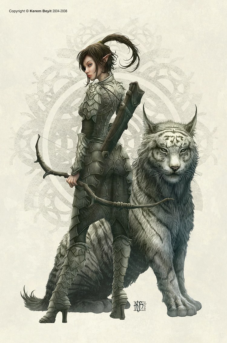 elf archer with white tiger