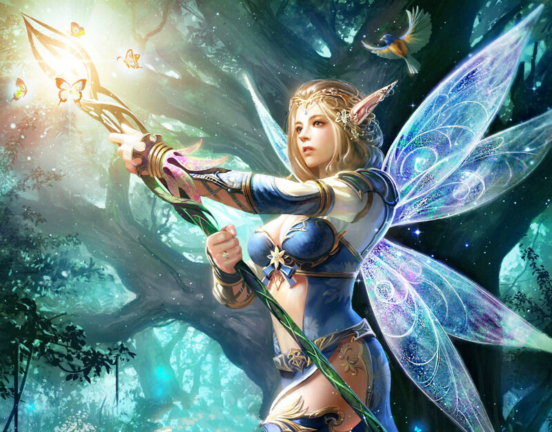Elf Archer with Wings — Blue, Serene