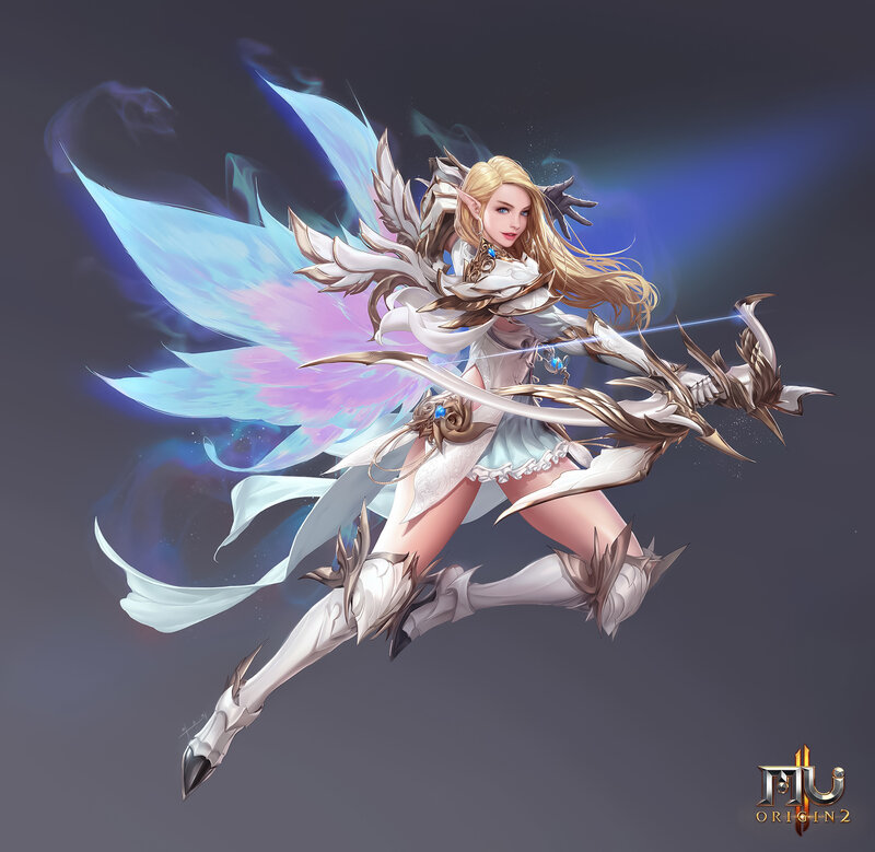 Elf Archer with Wings — White, Dramatic
