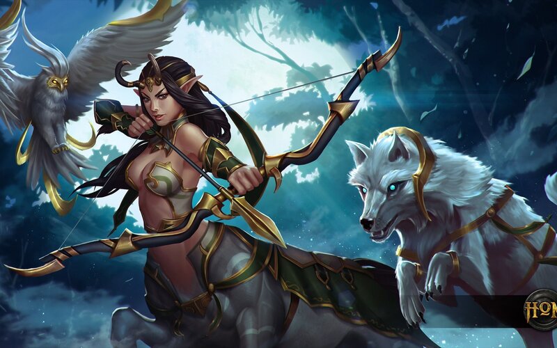 Elf Archer with Wolf — Blue, Dramatic, Night, Digital Art, Owl