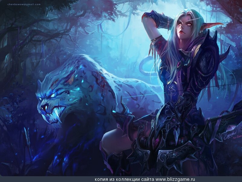 Elf Archer with Wolf — Blue, Dramatic