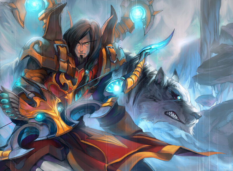 Elf Archer with Wolf — Blue, Dramatic, Winter