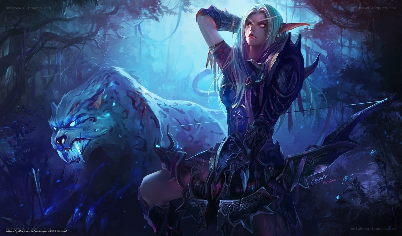 elf archer with wolf companion